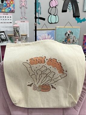 Natural Canvas Tote Bag with Long Handles-Stay Spooky